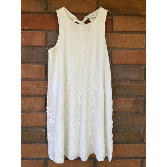 Eci New York Floral A-Line Dress Tie Back Midi | Ivory | Women's Size Medium‎ - Picture 1 of 11